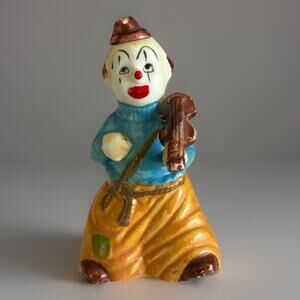 Vintage Happy Violin Hobo Clown Porcelain Figural Bell J.S.N.Y Taiwan 4"